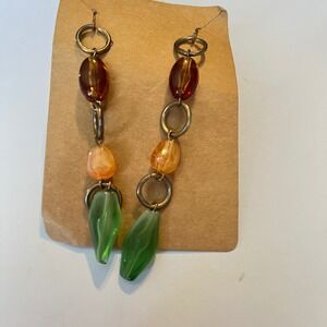 Dangling Earrings with Green,‎ Orange, & Brown Beads Statement Jewelry